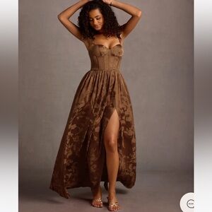 Azazie Brown Floral Maxi Dress